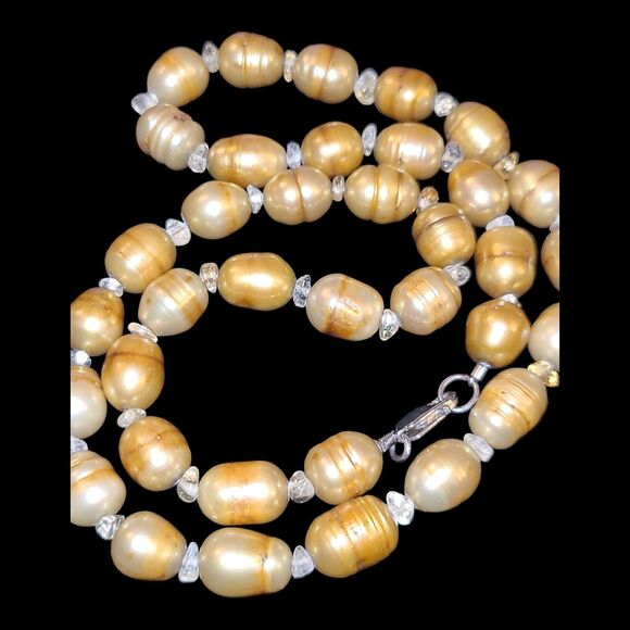 Aluma Golden Baroque Pearls Sterling Silver 925 Necklace 20" Signed‎ AIL - Picture 2 of 9